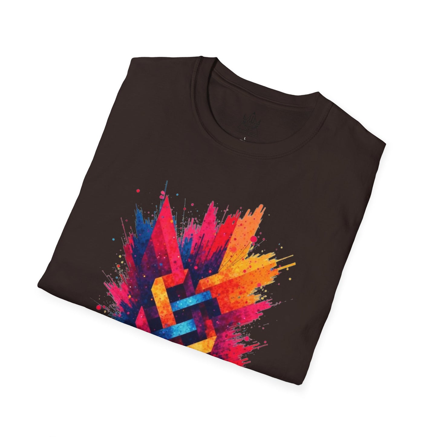 Abstract Geometric Burst T-Shirt – Vibrant Color Explosion Design for Artistic and Modern Style Lovers