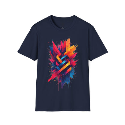 Abstract Geometric Burst T-Shirt – Vibrant Color Explosion Design for Artistic and Modern Style Lovers