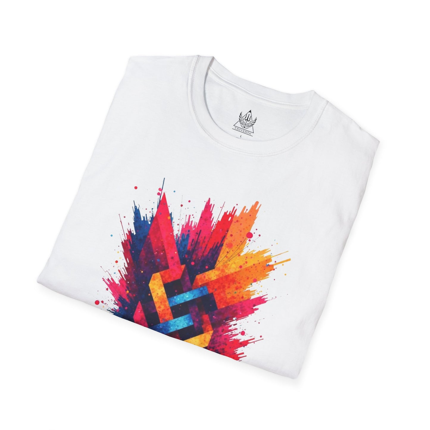 Abstract Geometric Burst T-Shirt – Vibrant Color Explosion Design for Artistic and Modern Style Lovers