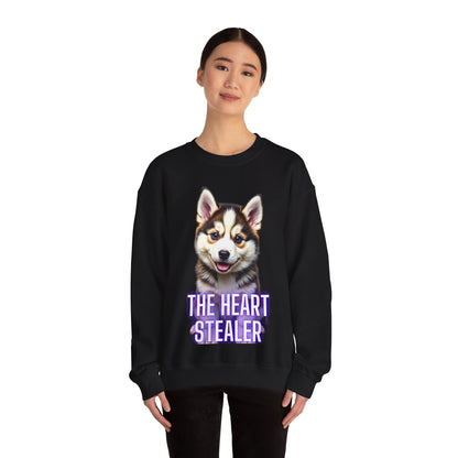 Adorable Husky Puppy Sweatshirt – "The Heart Stealer" Design for Dog Lovers –  Jumper for Animal Lovers & Gift Idea