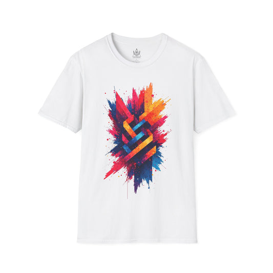 Abstract Geometric Burst T-Shirt – Vibrant Color Explosion Design for Artistic and Modern Style Lovers